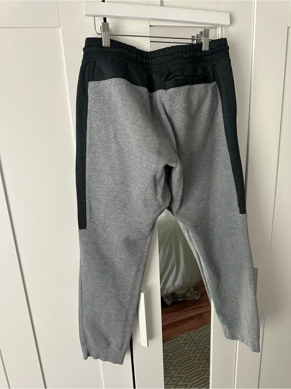 Nike Men’s Grey & Black Jogger Pants with Neon Coral Logo Medium